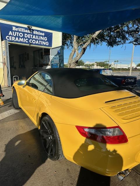 Yellow Porsche 911 convertible after ceramic coating at Brilliant Shine