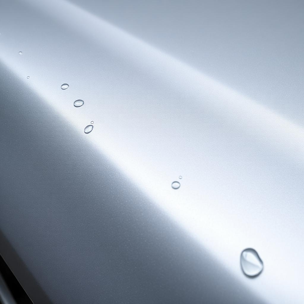 Before ceramic coating — water sheeting flat across dull, uncoated silver paint